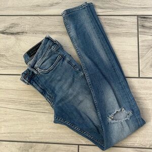All Saints Blue Skinny Jeans with Distressed Details